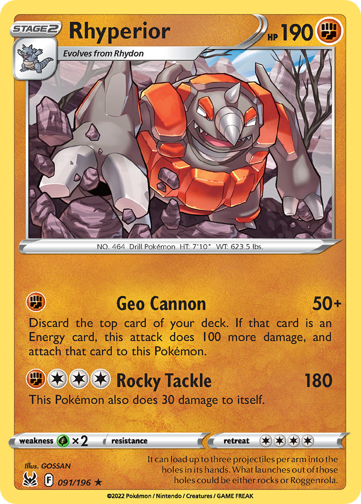 Rhyperior 91/196 Lost Origin English Pokémon card