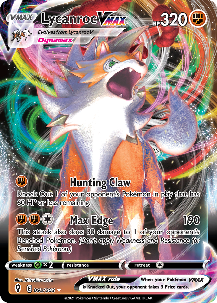 Lycanroc VMAX 92/203 Evolving Skies English Pokemon card