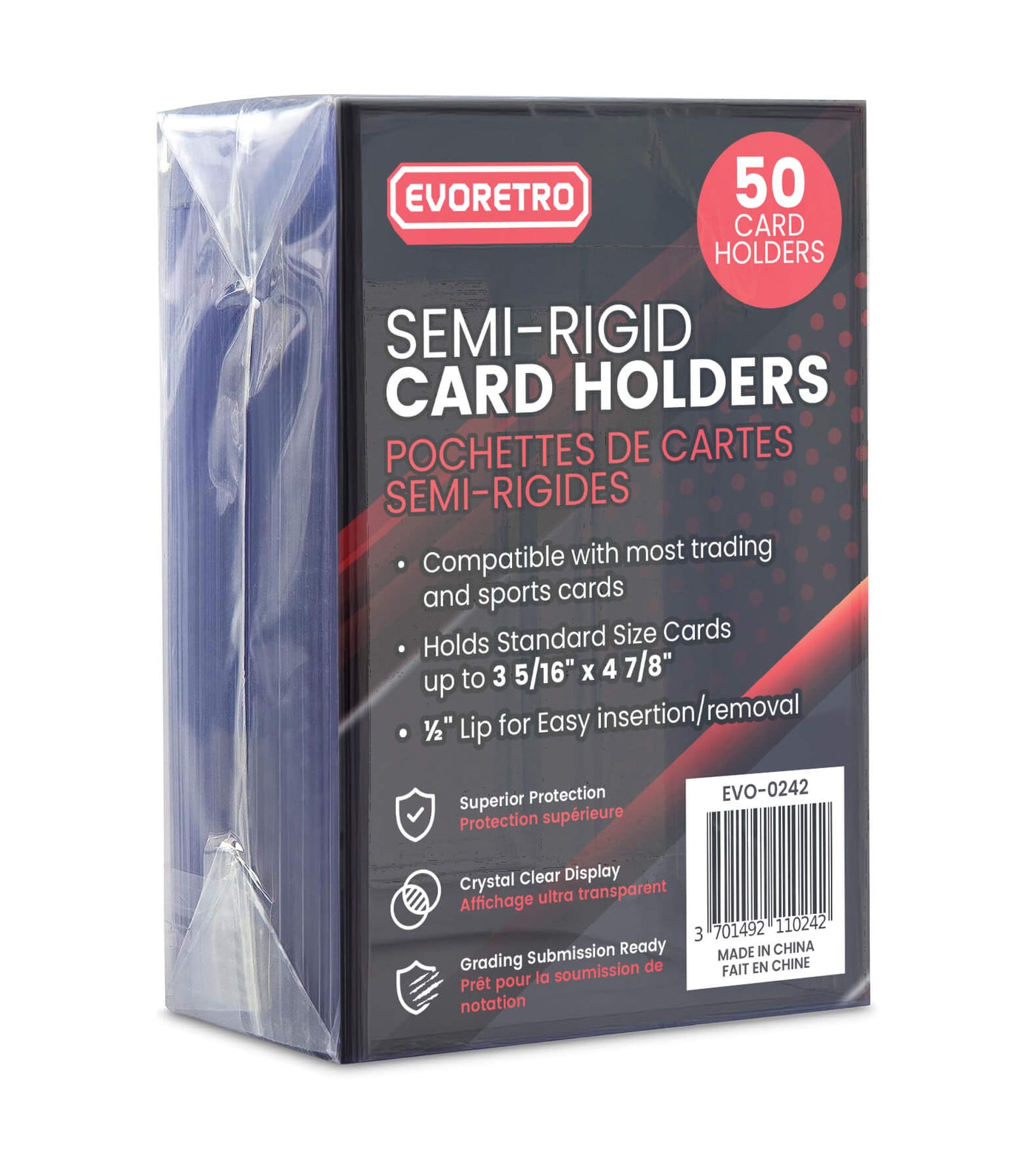 EVORETRO Semi-Rigid Card Holders – Pack of 50 – exact product image