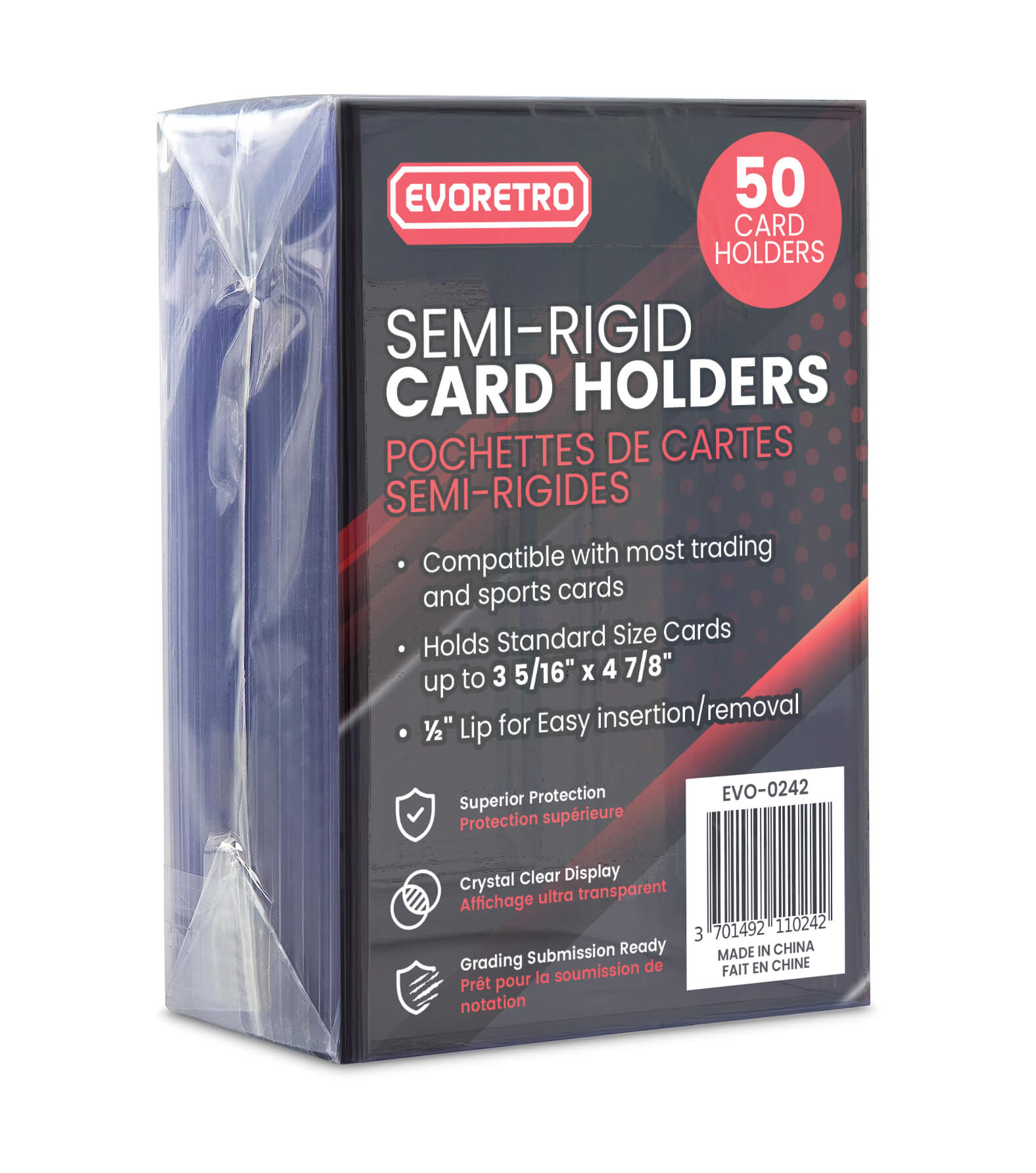 EVORETRO Semi-Rigid Card Holders – Pack of 50 – exact product image