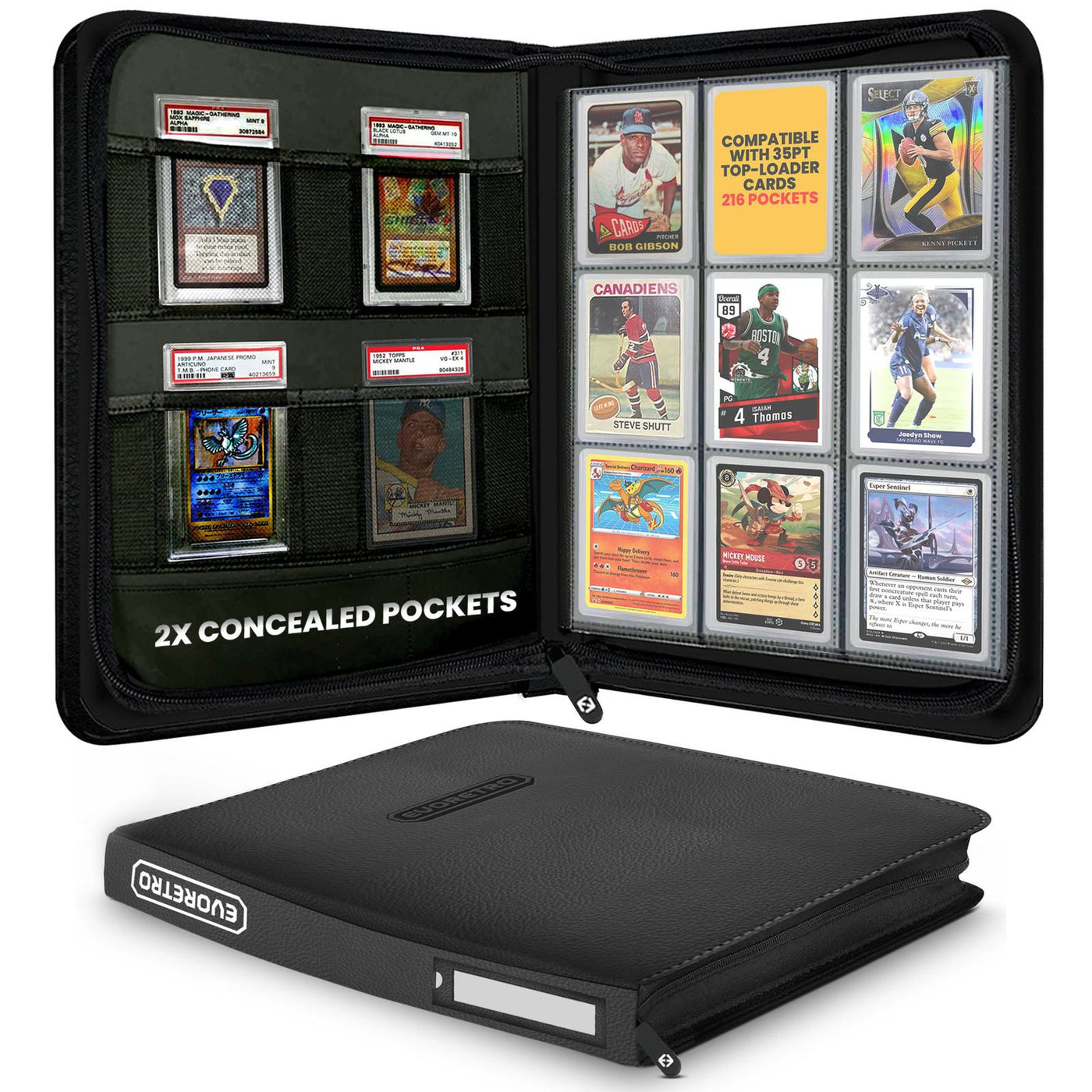 EVORETRO 3x3 Toploader Binder – Holds 216 Cards – Black – exact product image