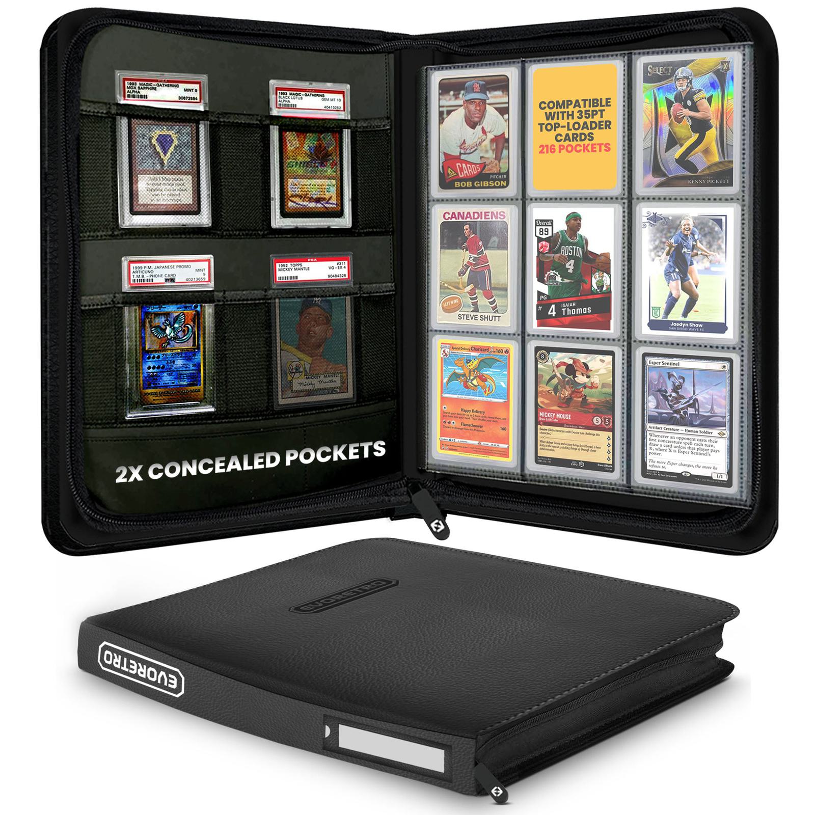 EVORETRO 3x3 Toploader Binder – Holds 216 Cards – Black – exact product image