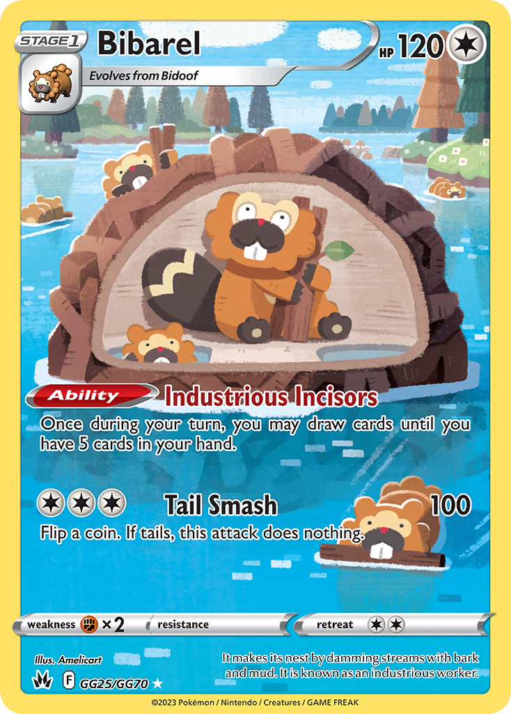 Bibarel GG25/GG70 Crown Zenith Galarian Gallery English Pokémon card