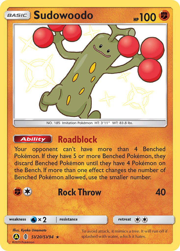 Sudowoodo SV20/SV94 Hidden Fates Shiny Vault English Pokémon card