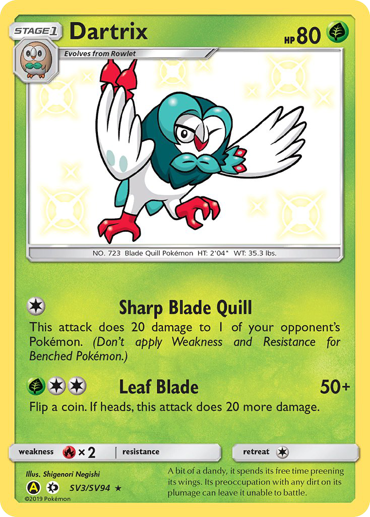 Dartrix SV3/SV94 Hidden Fates Shiny Vault English Pokémon card