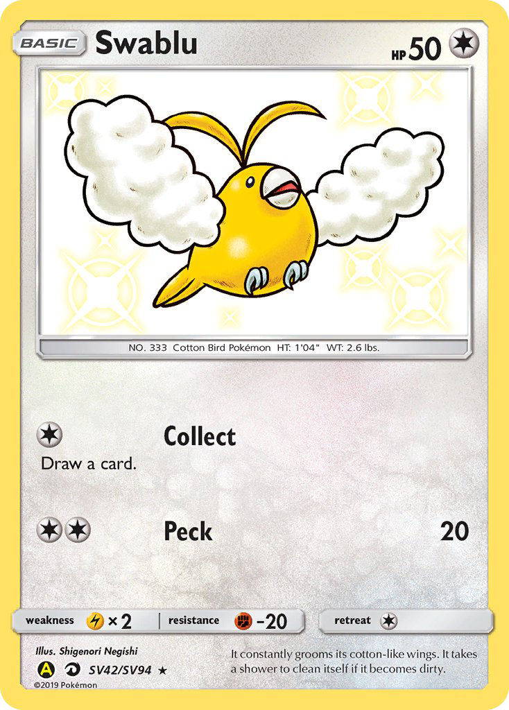 Swablu SV42/SV94 Hidden Fates Shiny Vault English Pokémon card