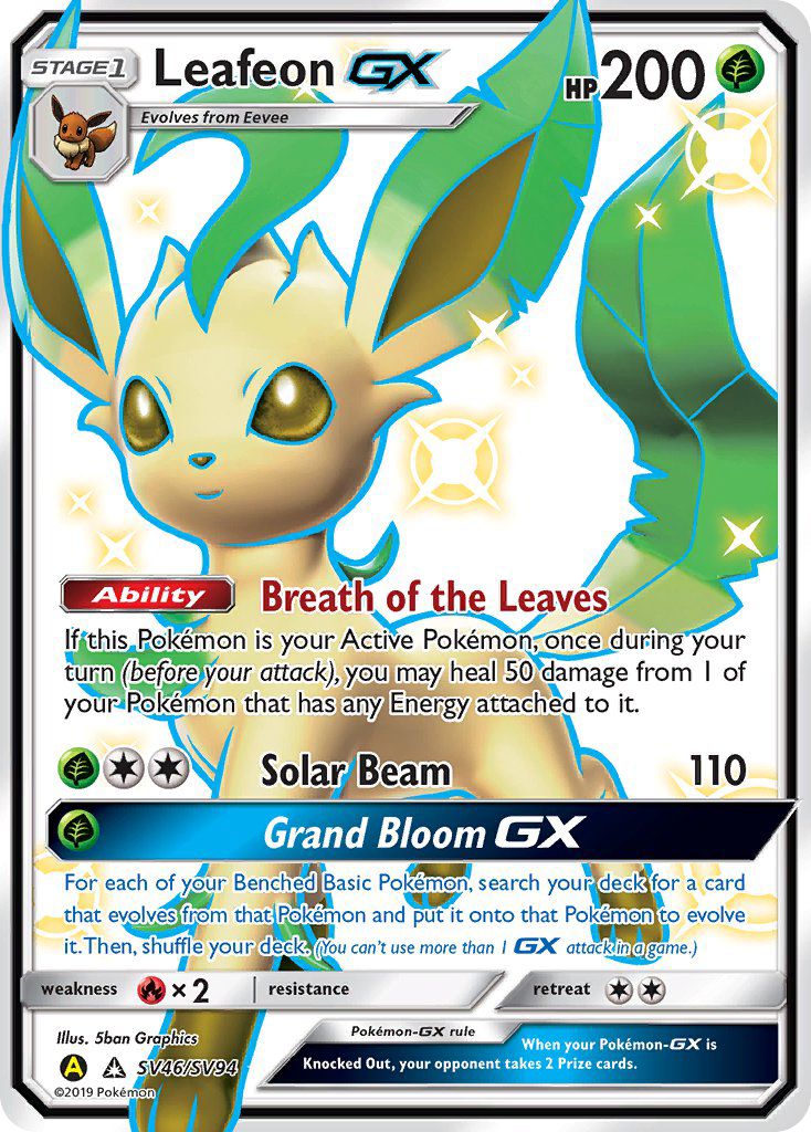 Leafeon GX SV46/SV94 Hidden Fates Shiny Vault English Pokémon card