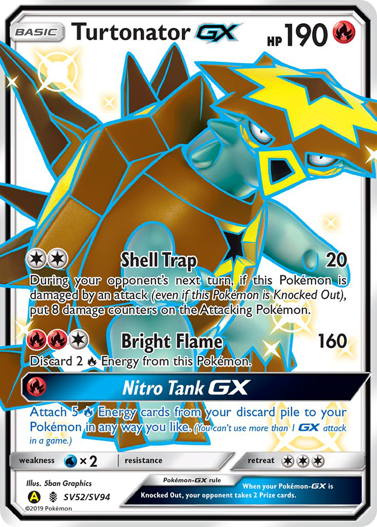 Turtonator GX SV52/SV94 Hidden Fates Shiny Vault English Pokémon card