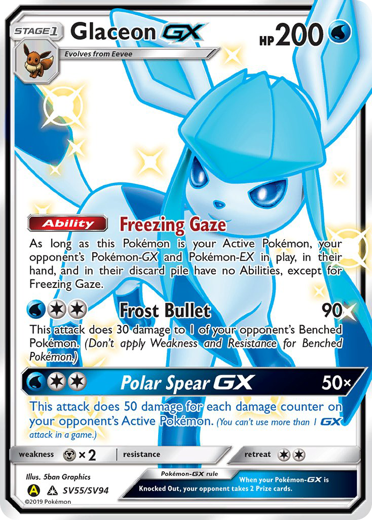Glaceon GX SV55/SV94 Hidden Fates Shiny Vault English Pokémon card