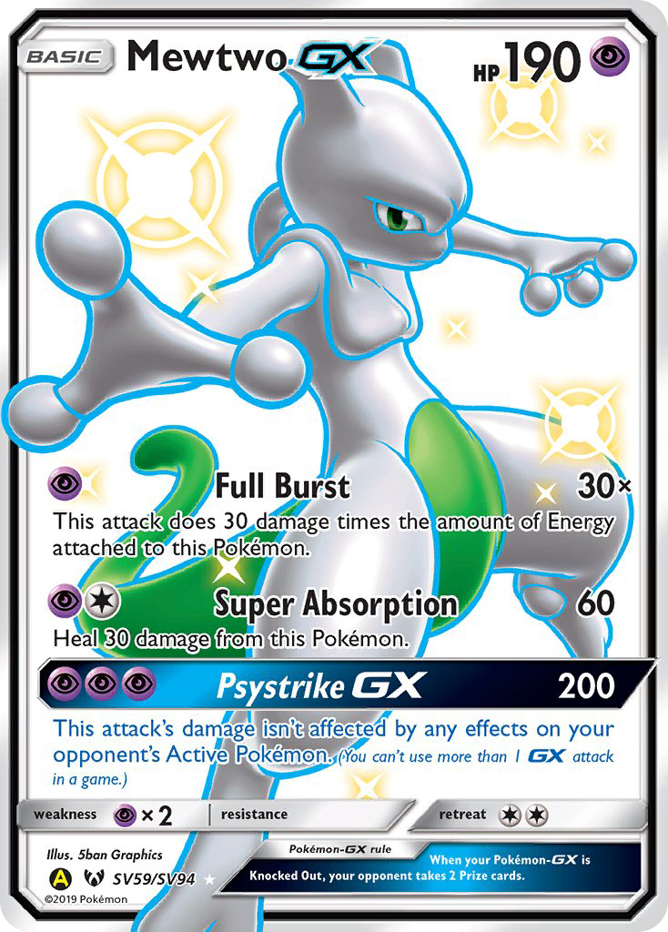 Mewtwo GX SV59/SV94 Hidden Fates Shiny Vault English Pokémon card