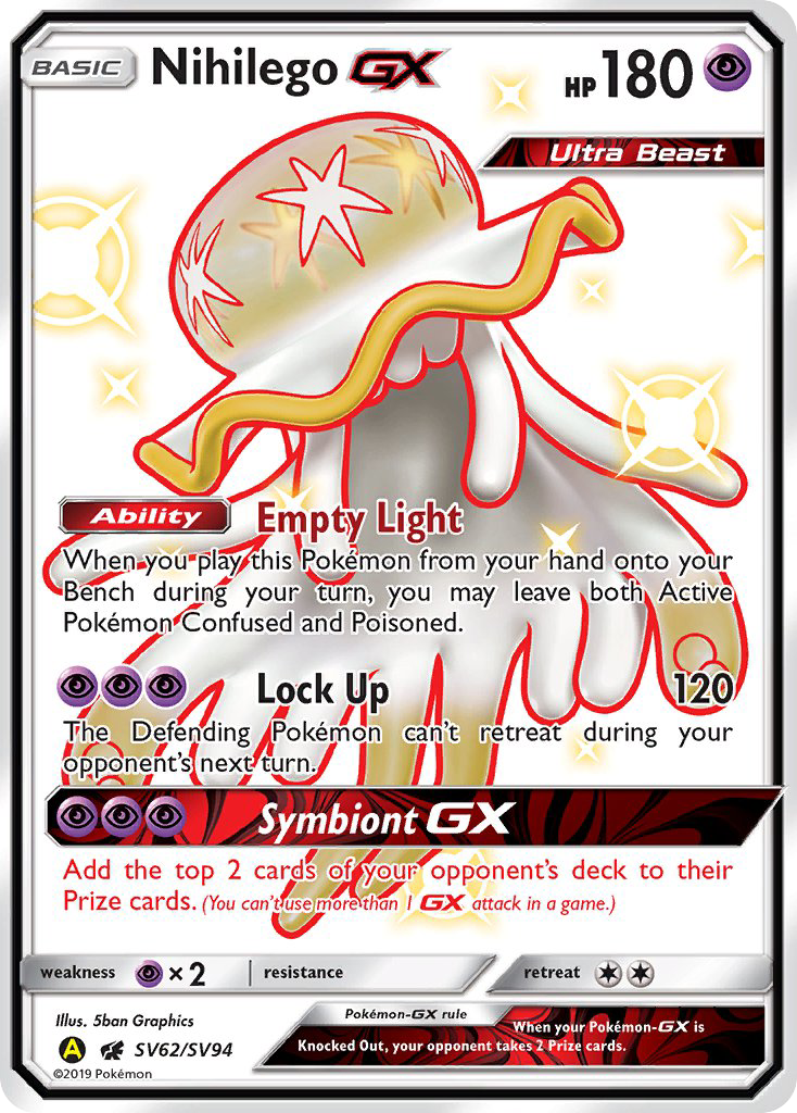Nihilego GX SV62/SV94 Hidden Fates Shiny Vault English Pokémon card