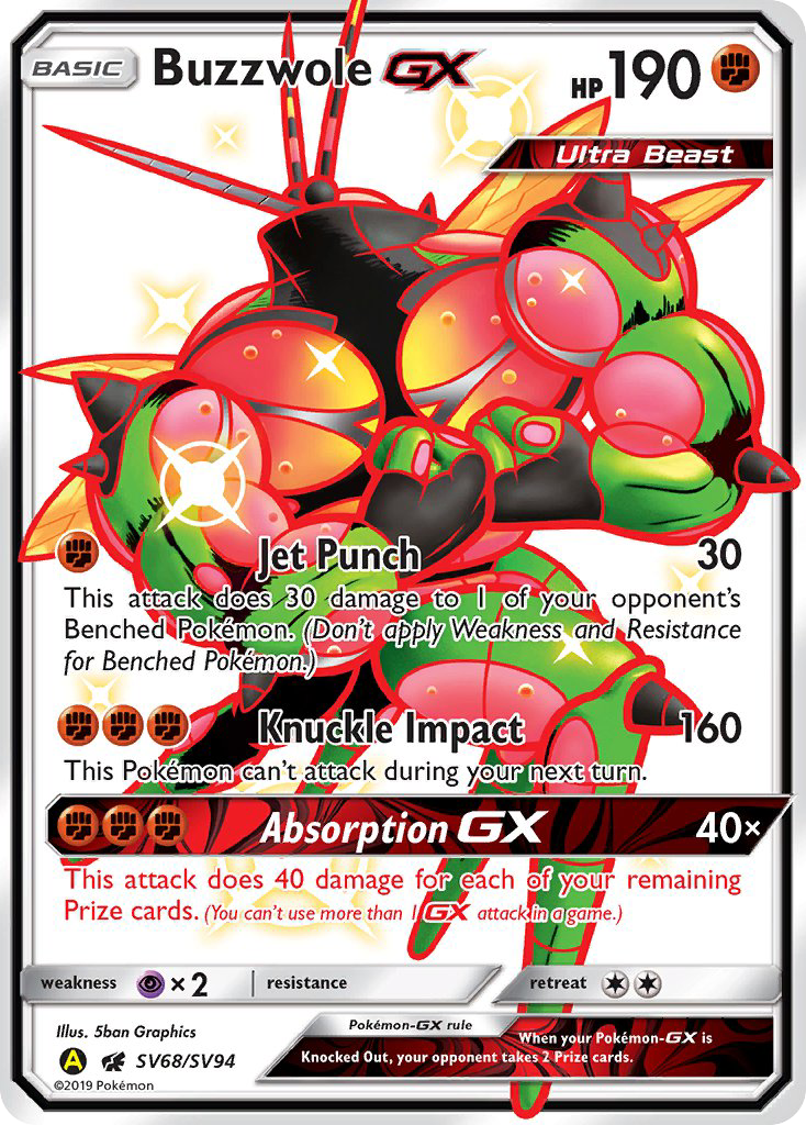 Buzzwole GX SV68/SV94 Hidden Fates Shiny Vault English Pokémon card