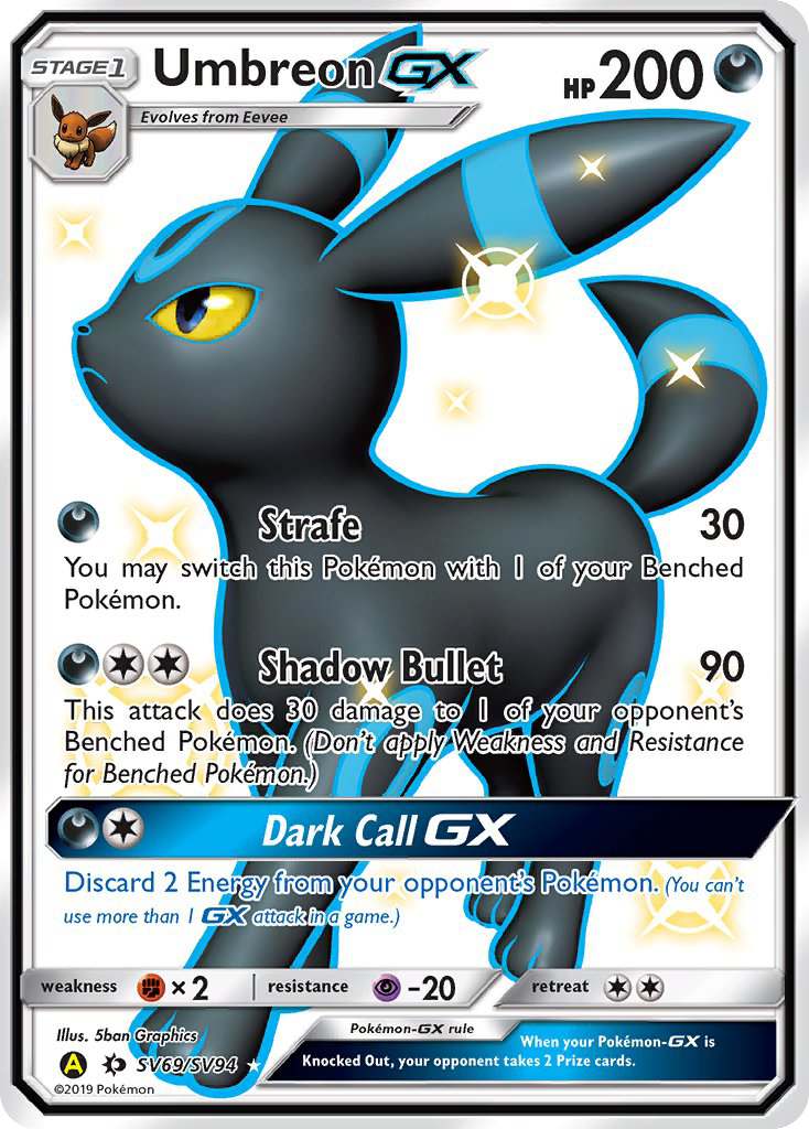 Umbreon GX SV69/SV94 Hidden Fates Shiny Vault English Pokémon card