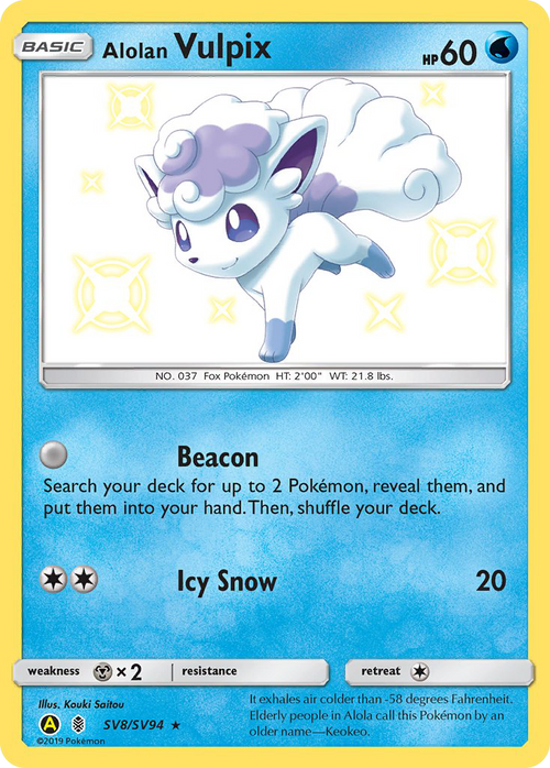 Alolan Vulpix SV8/SV94 Hidden Fates Shiny Vault English Pokémon card