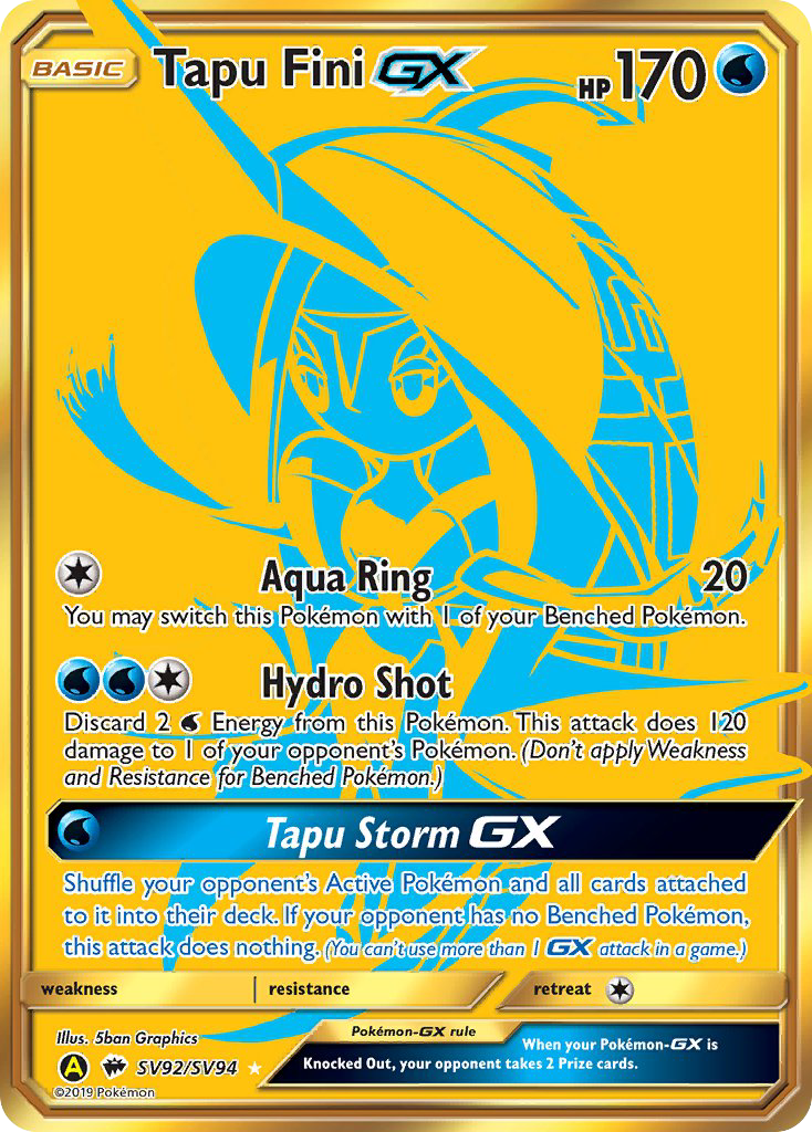 Tapu Fini GX SV92/SV94 Hidden Fates Shiny Vault English Pokémon card