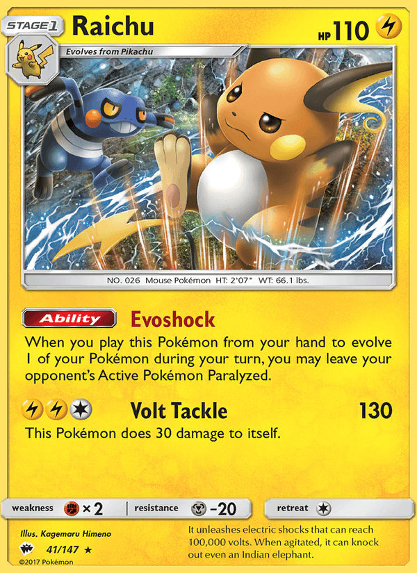Raichu 41/147 Burning Shadows English Pokémon card