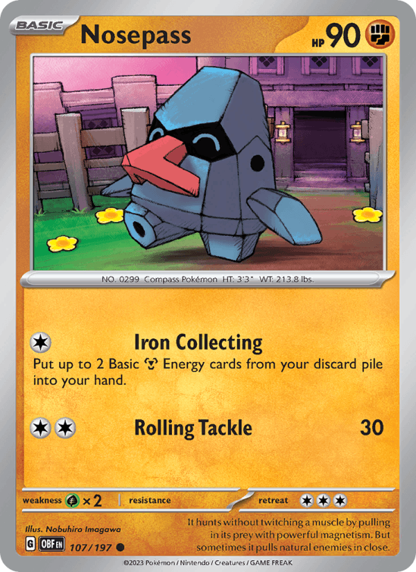 Nosepass 107/197 Obsidian Flames English Pokémon card