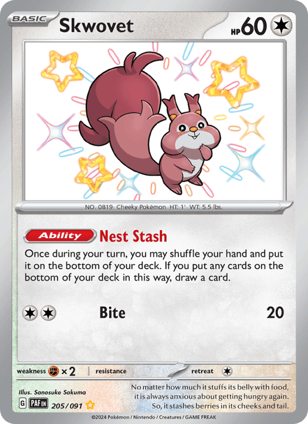 Skwovet 205/91 Paldean Fates English Pokémon card
