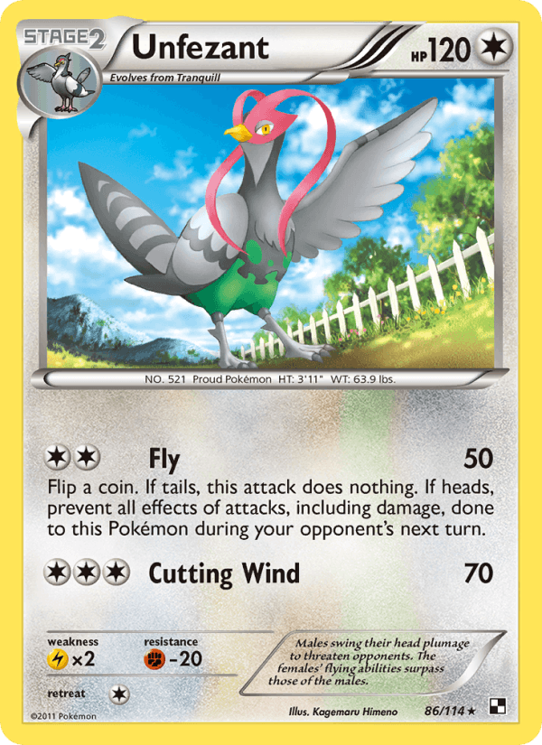 Unfezant 86/114 Black & White English Pokémon card