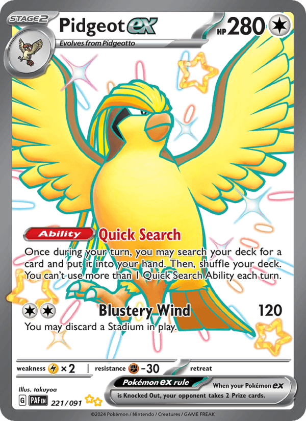 Pidgeot ex 221/91 Paldean Fates English Pokémon card