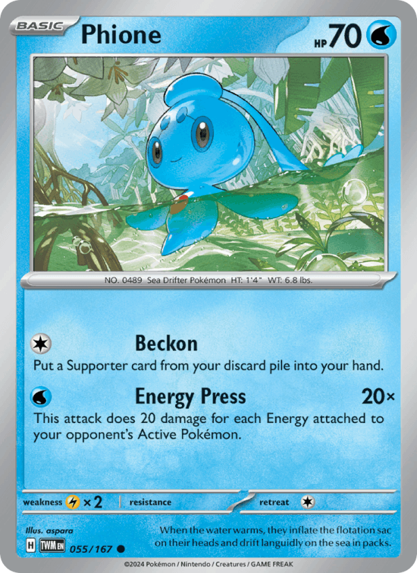 Phione 55/167 Twilight Masquerade English Pokémon card