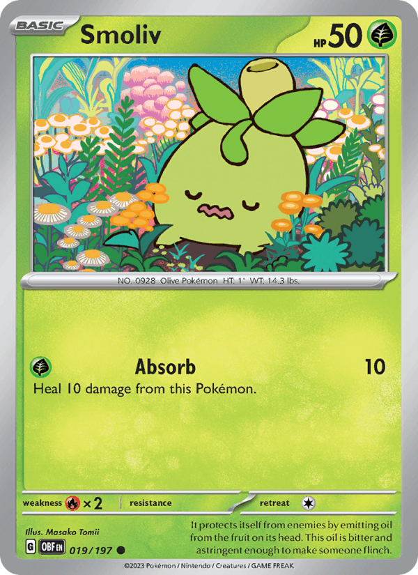Smoliv 19/197 Obsidian Flames English Pokémon card