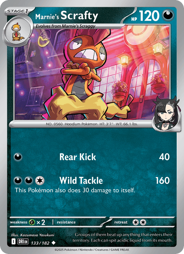 Marnie's Scrafty 133/182 Destined Rivals English Pokémon card