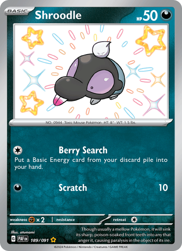 Shroodle 189/91 Paldean Fates English Pokémon card