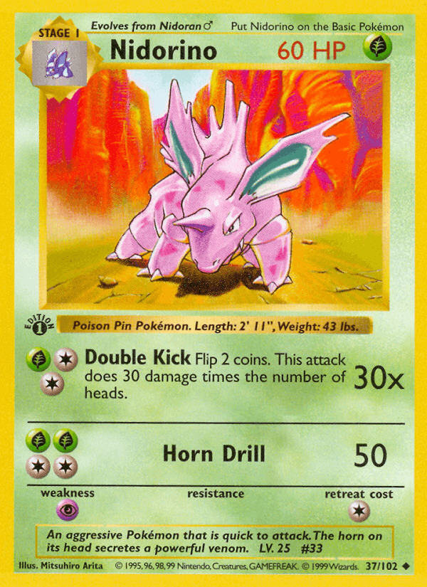Nidorino 37/102 Base Set English Pokémon card