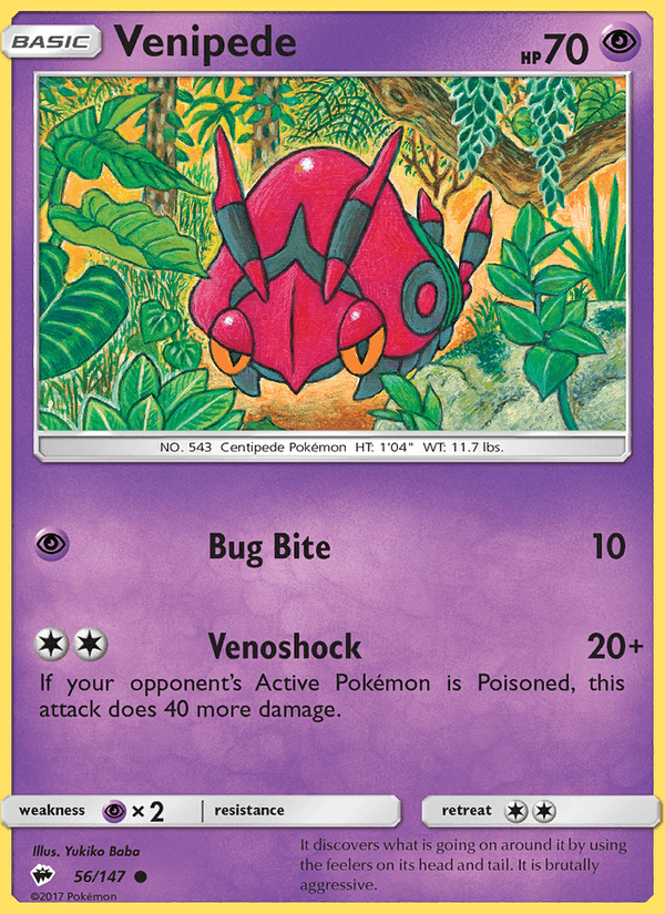 Venipede 56/147 Burning Shadows English Pokémon card
