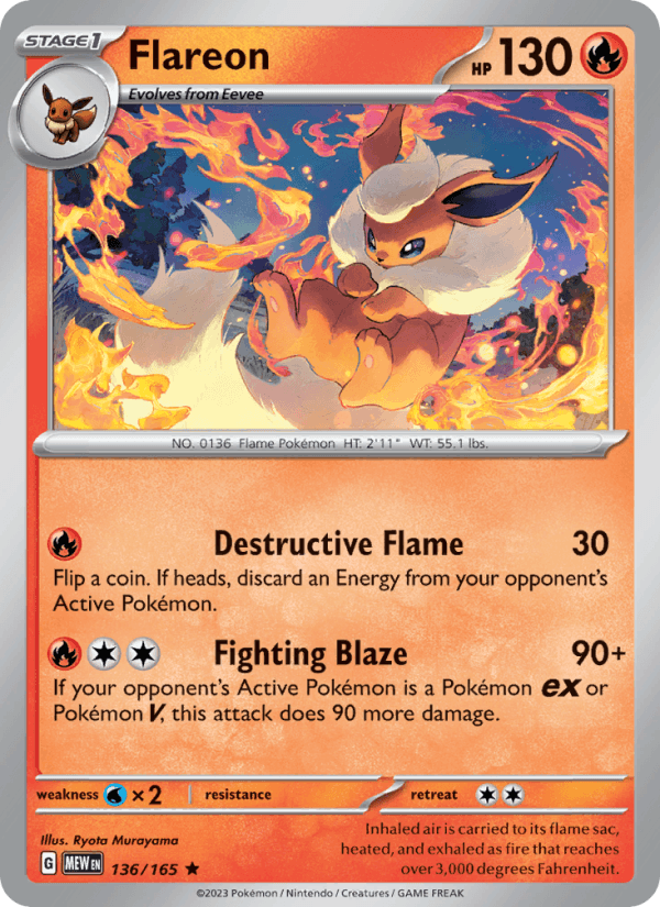Flareon 136/165 151 English Pokémon card
