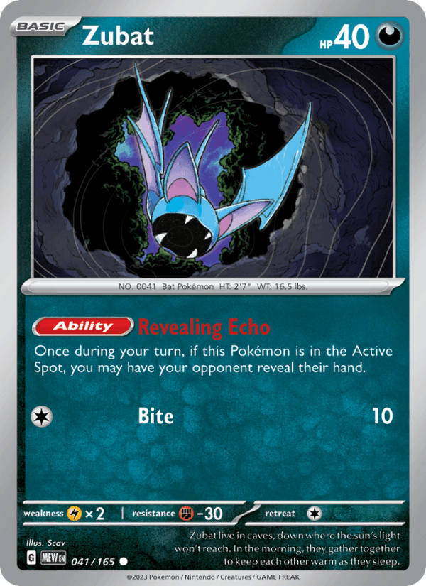 Zubat 41/165 151 English Pokémon card