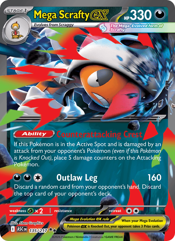 Mega Scrafty ex 135/217 Ascended Heroes English Pokémon card