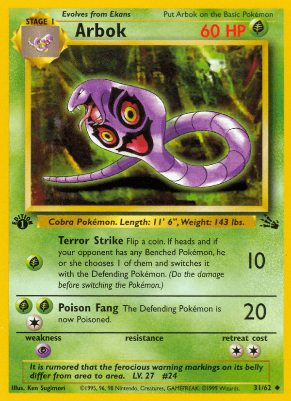 Arbok 31/62 Fossil English Pokémon card