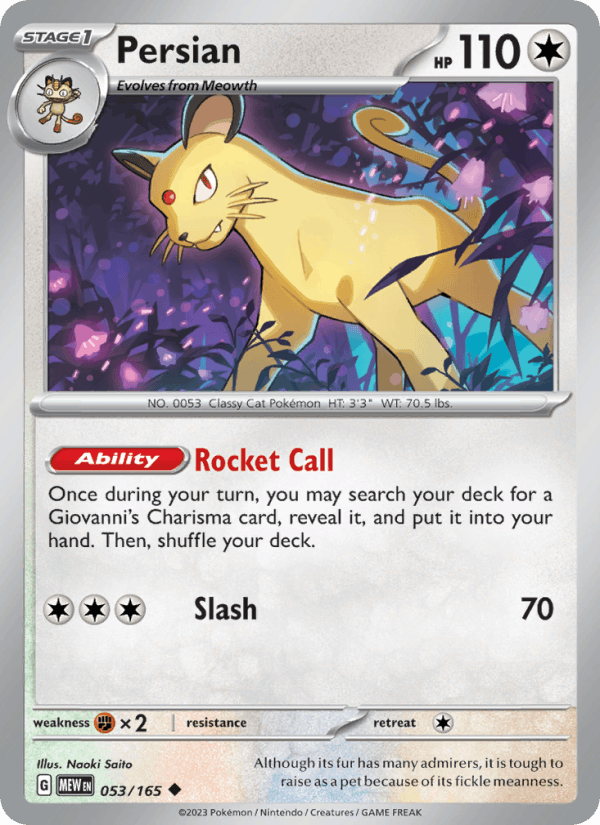 Persian 53/165 151 English Pokémon card