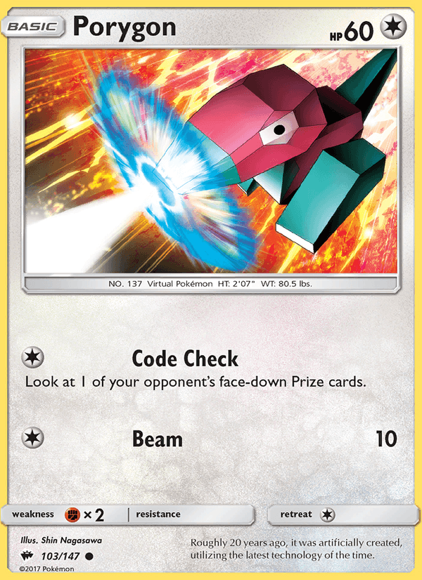 Porygon 103/147 Burning Shadows English Pokémon card