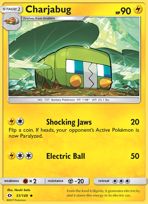 Charjabug 51/149 Sun & Moon Base Set English Pokémon card