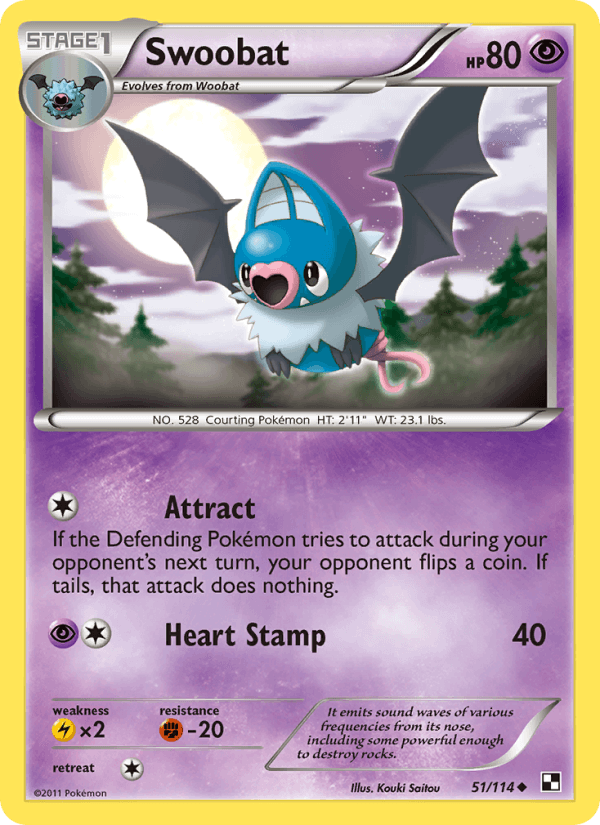 Swoobat 51/114 Black & White English Pokémon card