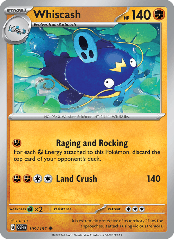 Whiscash 109/197 Obsidian Flames English Pokémon card