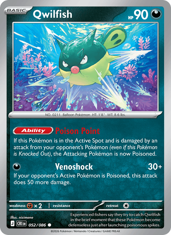 Qwilfish 52/86 Chaos Rising English Pokémon card