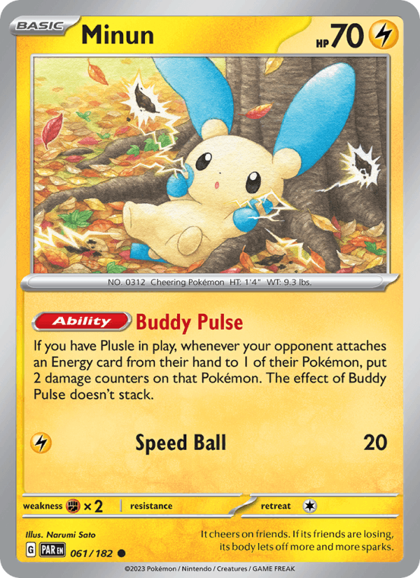 Minun 61/182 Paradox Rift English Pokémon card