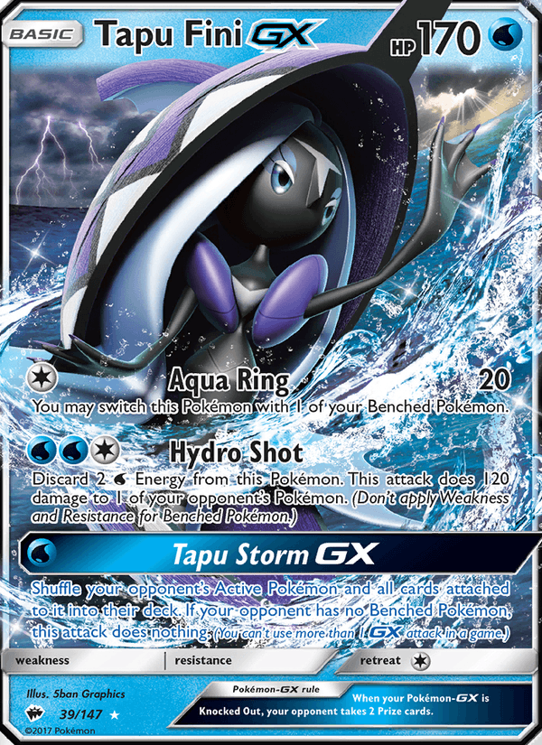 Tapu Fini GX 39/147 Burning Shadows English Pokémon card