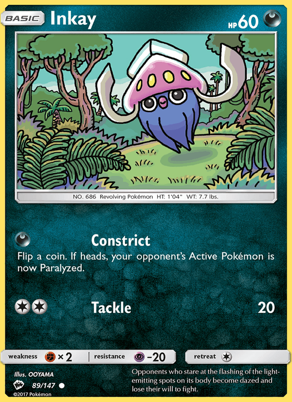 Inkay 89/147 Burning Shadows English Pokémon card