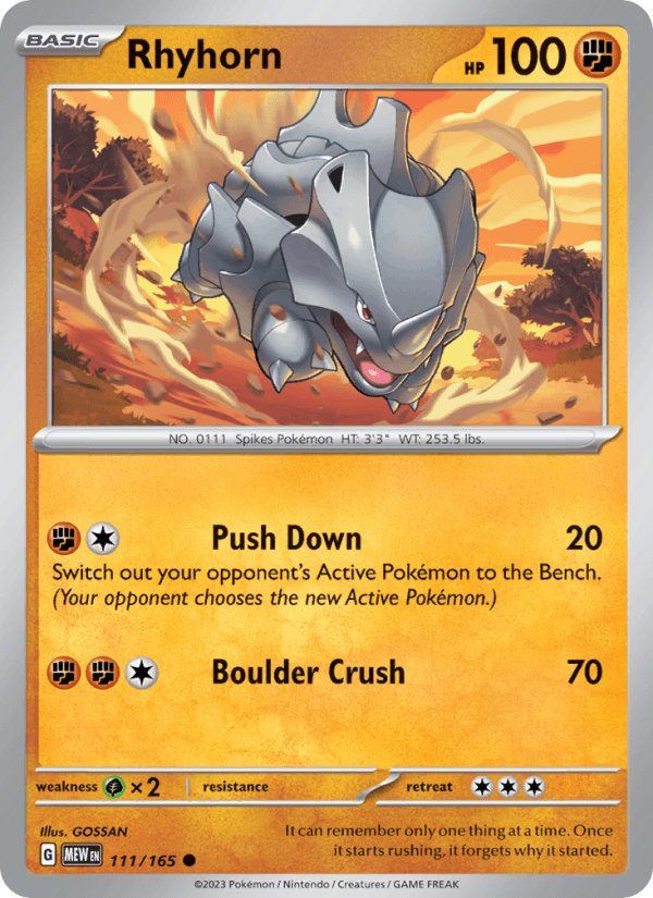 Rhyhorn 111/165 151 English Pokémon card