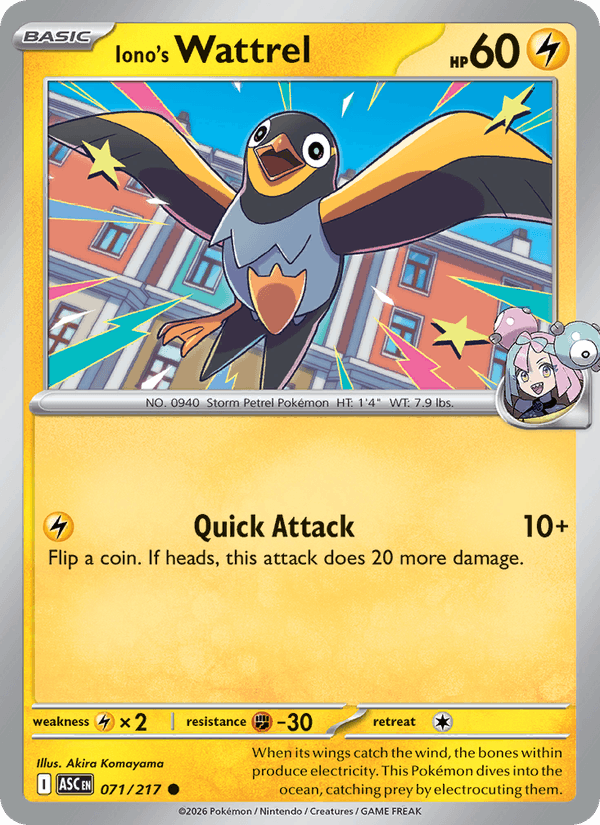 Iono's Wattrel 71/217 Ascended Heroes English Pokémon card