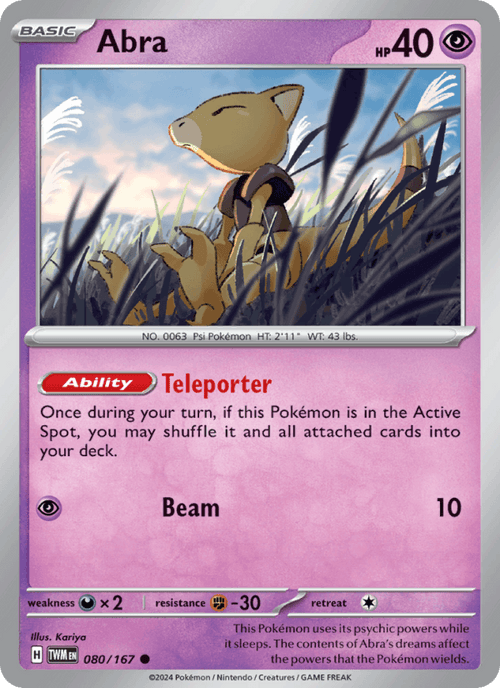 Abra 80/167 Twilight Masquerade English Pokémon card
