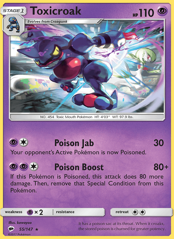 Toxicroak 55/147 Burning Shadows English Pokémon card