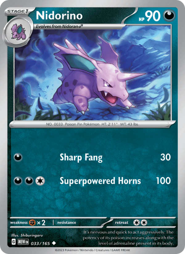 Nidorino 33/165 151 English Pokémon card