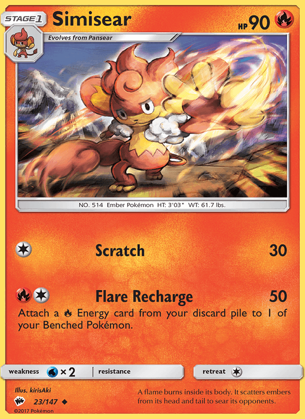 Simisear 23/147 Burning Shadows English Pokémon card