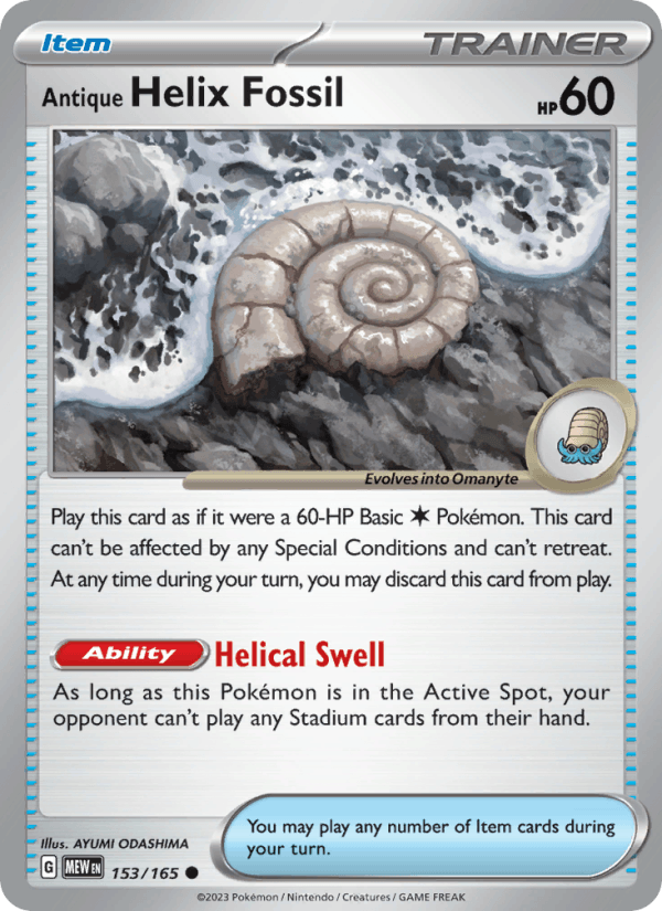 Antique Helix Fossil 153/165 151 English Pokémon card